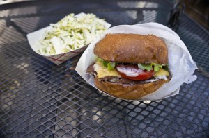 TRUE BURGER – OAKLAND, CA – USA - Tasty burger and coleslaw